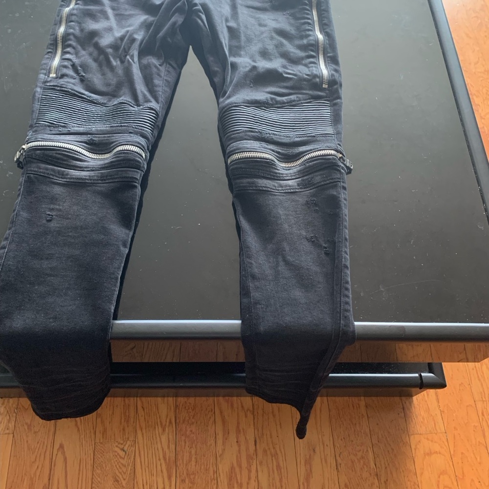 AMIRI Black Skinny Moto Jeans with Ribbed Knees and Zippers